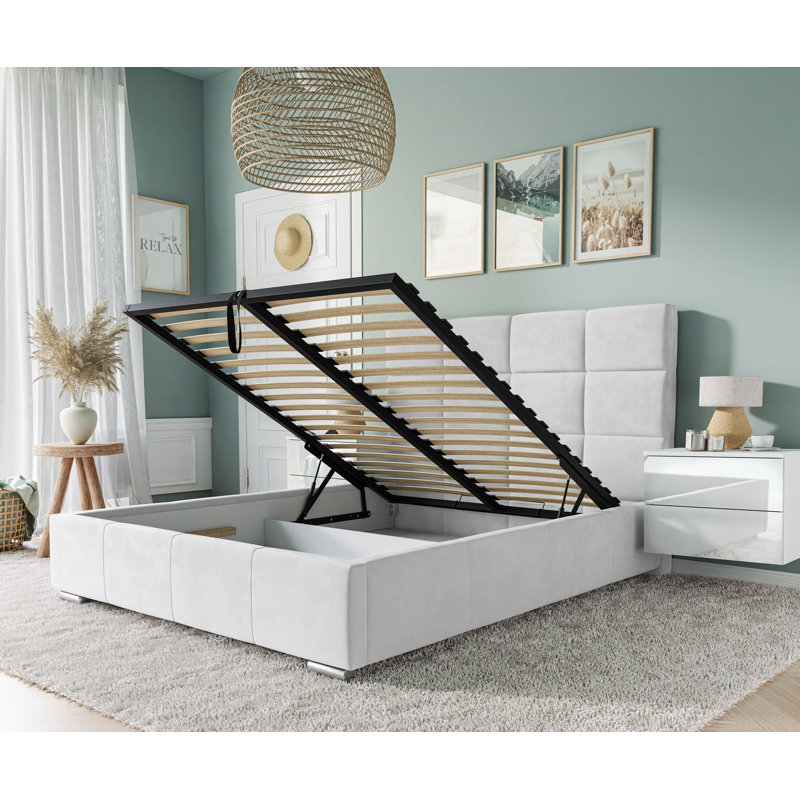 Bed Lemuel with Storage, White, 160cm x 200cm