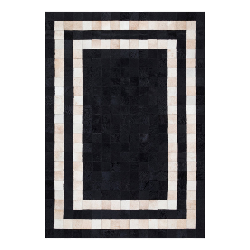 Cowhide Patchwork Rug With Black Frame_8.83 X 12 Ft, Rectangle 8'10" x 12'
