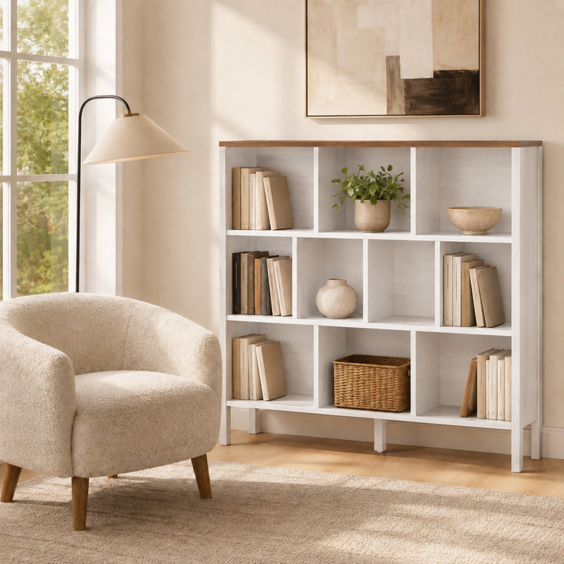 Bibliothèque moderne à 3 niveaux avec cubes et 10 cubes - blanc, Blanc