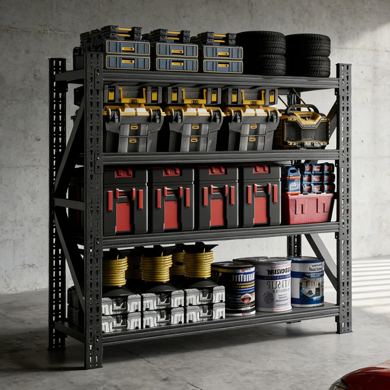 Étagère de garage robuste de 5000 lb, unité de rangement réglable en métal à 4 tablettes (H 63 po x l 67 po x P 23,7 po), capacité de 5 000 lb de rayonnage industriel pour l'entrepôt, noir