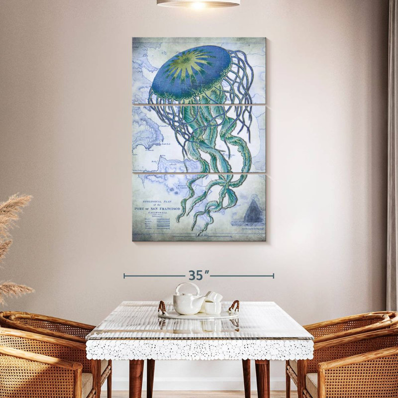 Brampt Jellyfish sur l'image d'une carte nautique, H 50 po x l 32 po