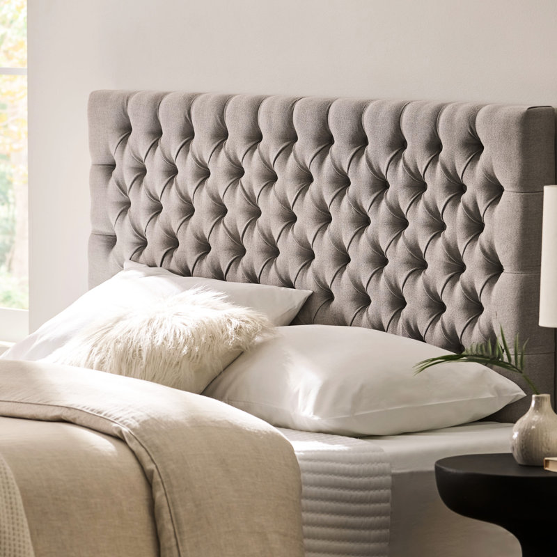 Elegant Bedroom Headboard, Queen Size, Grey Upholstery, Contemporary Look, Assembly Needed Upholstered Fabric Furniture, Included
