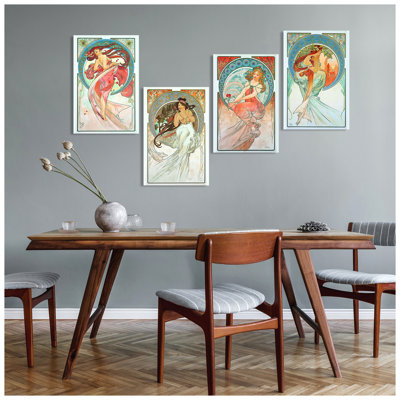 "The Arts" par Alphonse Mucha, art mural 4 panneaux pour décorations de bureau à domicile, estampe numérique sur toile 24 x 16 pouces x 4 pièces
