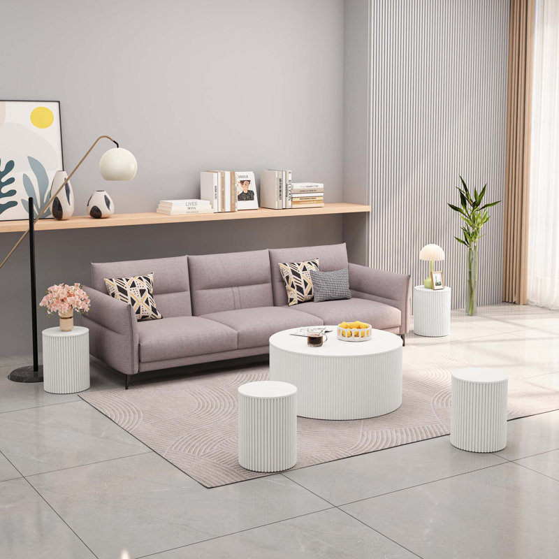 Tables basses Wave Stripe, ensemble de 5, Beige