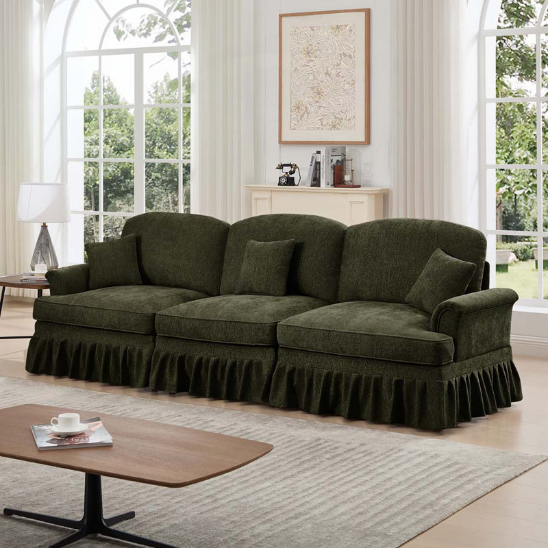 Chenille avec accoudoirs évasés et volants amovibles, Vert