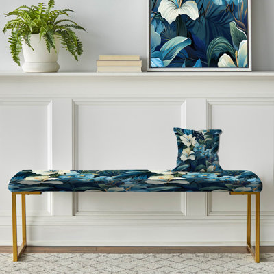 Twilight Oasis - motif tropical - banc rembourré doré