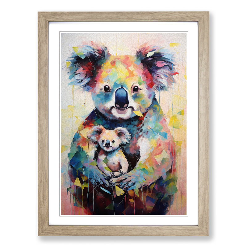 Koala Bear Dadaism No.2 - Single Picture Frame Print on Wood, 34cm H x 25cm W x 2cm D, Oak 