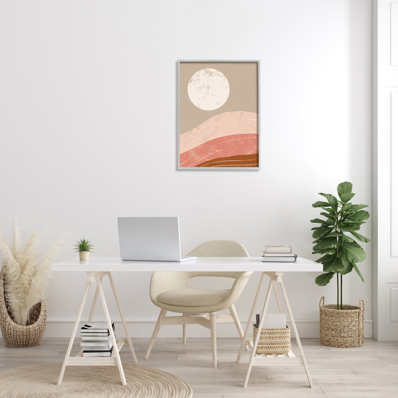 «Desert Sun Over Abstract Mountain Landscape» en terre cuite, art mural par Becky Thorns, H 30 po x l 24 po