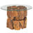 vidaXL Rustic Round Coffee Table, Solid Teak Driftwood Base with Tempered Glass Top, Handmade, Unique Modern Design, 23.6" Diameter, Brown