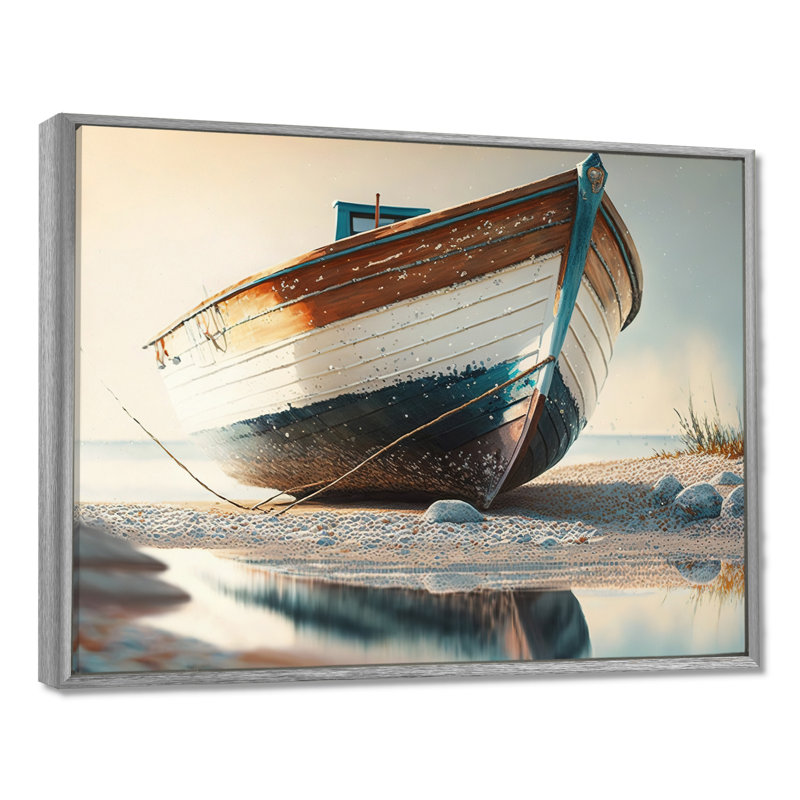 Bateau sur le rivage I - reproduction sur toile de bateau côtier, Encadrement argenté, 12" H x 20" W