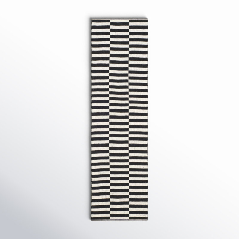 Tapis rayé ivoire / noir en coton tissé à plat Ilona, Carré 6 pi