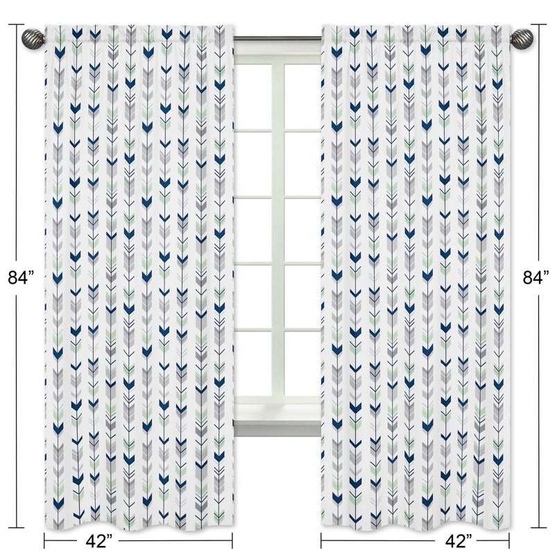 Gray and Navy Arrow Print Sheer Rod Pocket Curtains