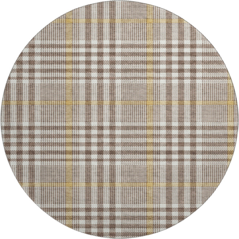 Premium Machine Washable Corry AMF1054 Plaid Rug, Round 8'