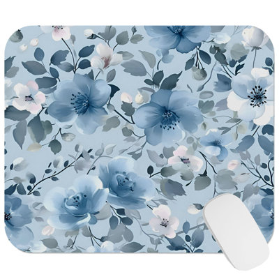Floral Blue Flower Pattern VIII Cottage & Cottagecore Gaming Cute Office Laptop Desk Pad Gift Mat Square Rectangle Non-Slip Mousepad