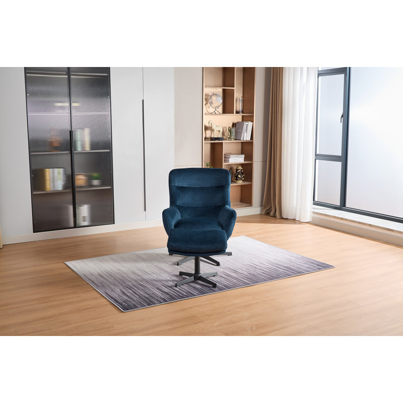 Watseka Upholstered Swivel Armchair with Footstool, Blue