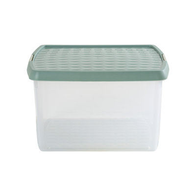 Wham Clip 25.5L Square Plastic Storage Boxes with Secure Clip Lock Lids. L:39.5 x W:39.5 x H:22.5cm Clear/Stone/Slate Grey