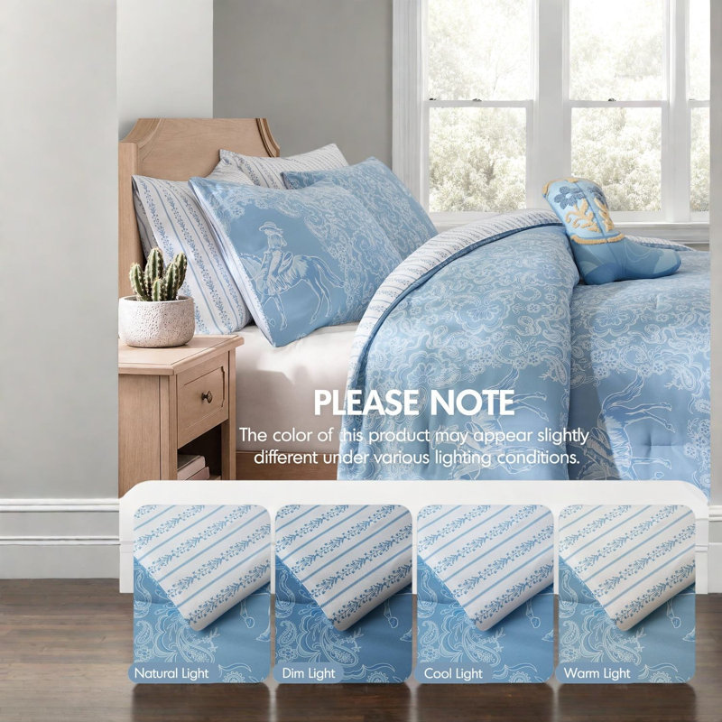 Western Cowgirl Bedding Sets, Blue Microfiber Full Queen Comforter Set