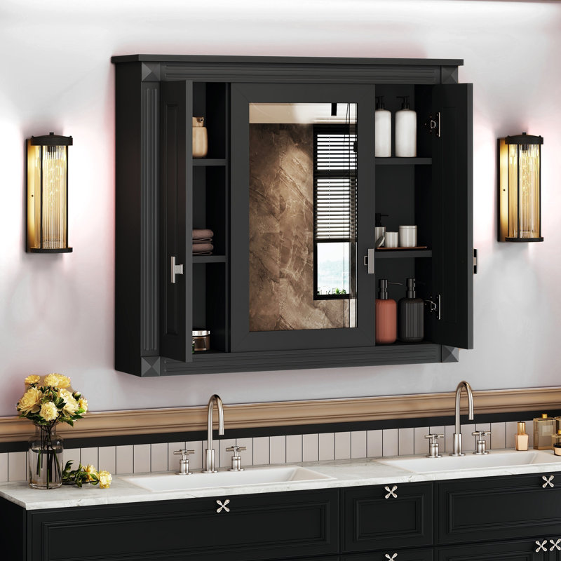 Armoire de rangement polyvalente pour salle de bain - Porte miroir 30 po x 28 po avec 4 tablettes réglables et panneau de fibres à densité moyenne imperméable