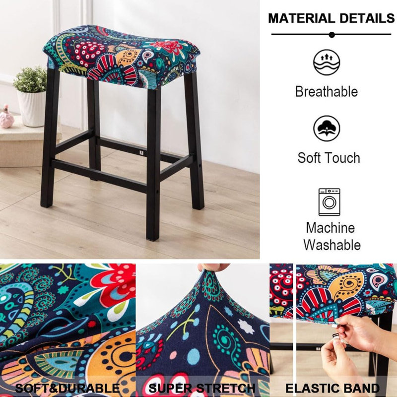 Bar Stool Cover Rectangle Set Of 4 Printed Stretch Counter Height Bar Stools Slipcovers Saddle Stool Slipcover Bench Seat Protector Backless Bar Stools Covers For Kitchen Counter