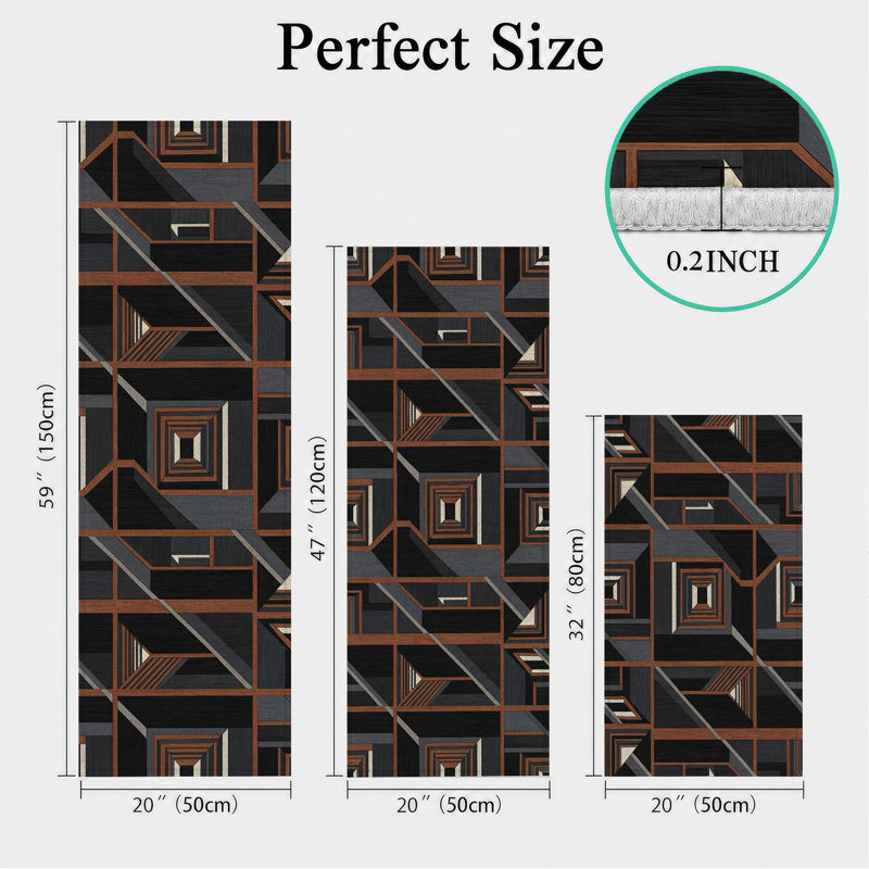 Geometric Abstract Non-Slip Washable Kitchen Mats