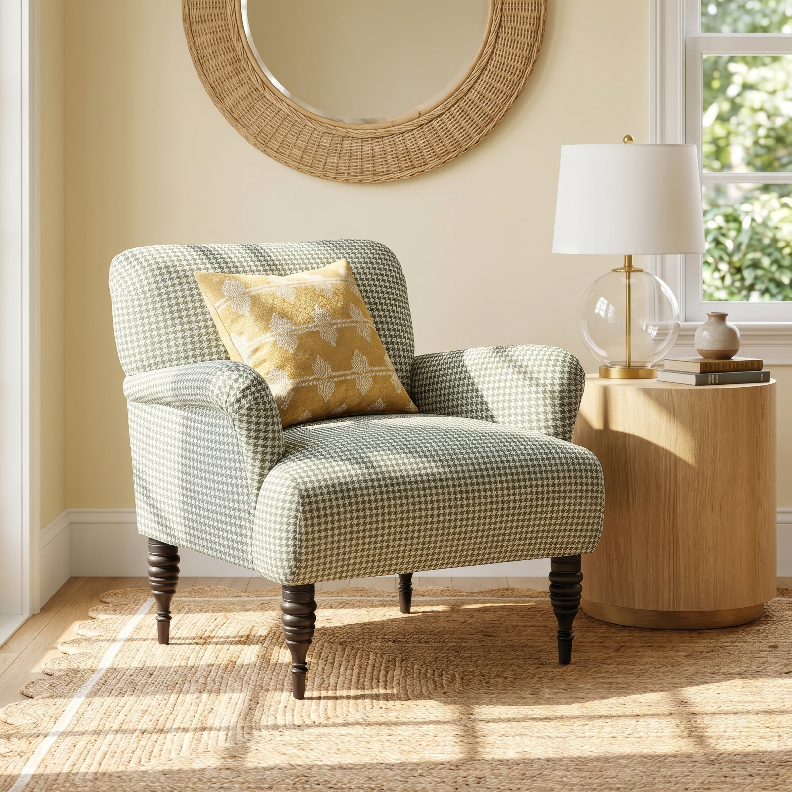 Bershire Cotton Armchair, Chunky Houndstooth Olive