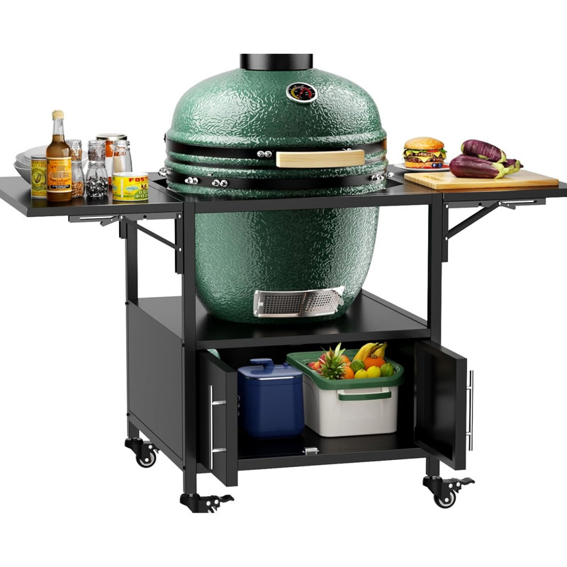 Table de barbecue extérieure pour la cuisson de gros œufs, structure en métal avec deux surfaces pliantes, peut contenir des barbecues jusqu'à 21 pouces, fabrication en fer, outils de rangement spacieux, installation simple, mobile et