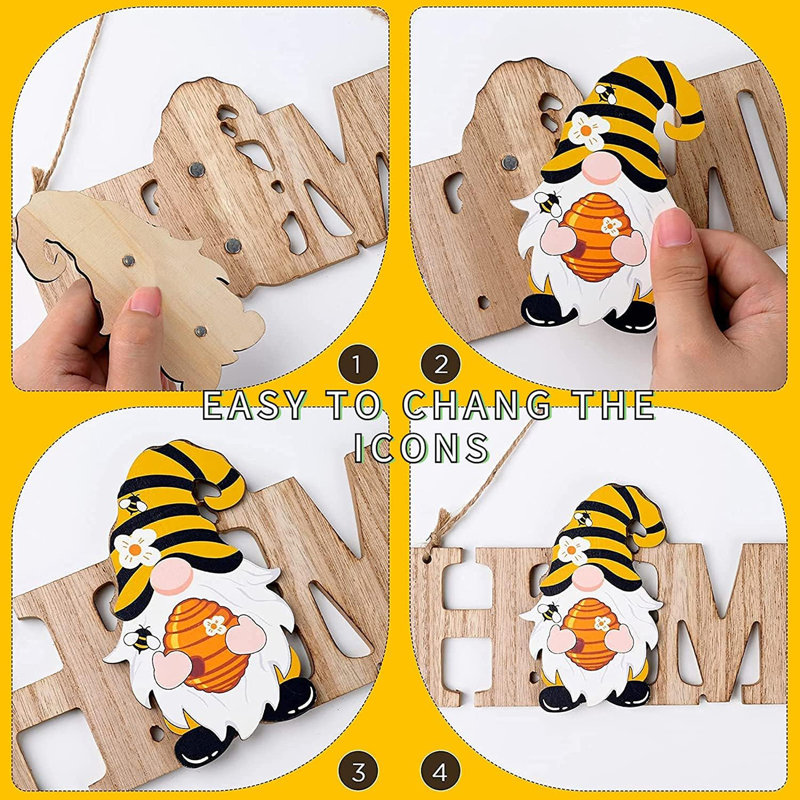 5" 3D Gnome Welcome Sign, 8PCS Magnetic Icons, Rustic Farmhouse Housewarming Gift Decor
