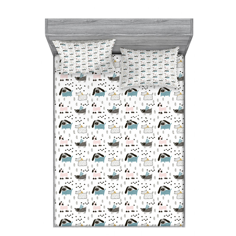 Scandinavian Microfiber Patterned Fitted Sheet, Queen Fitted Sheet with 2 Pillowcases