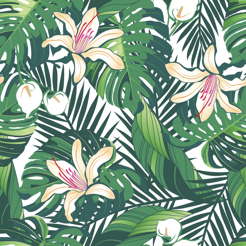 Fleurs tropicales luxuriantes, H 12 po x l 12 po