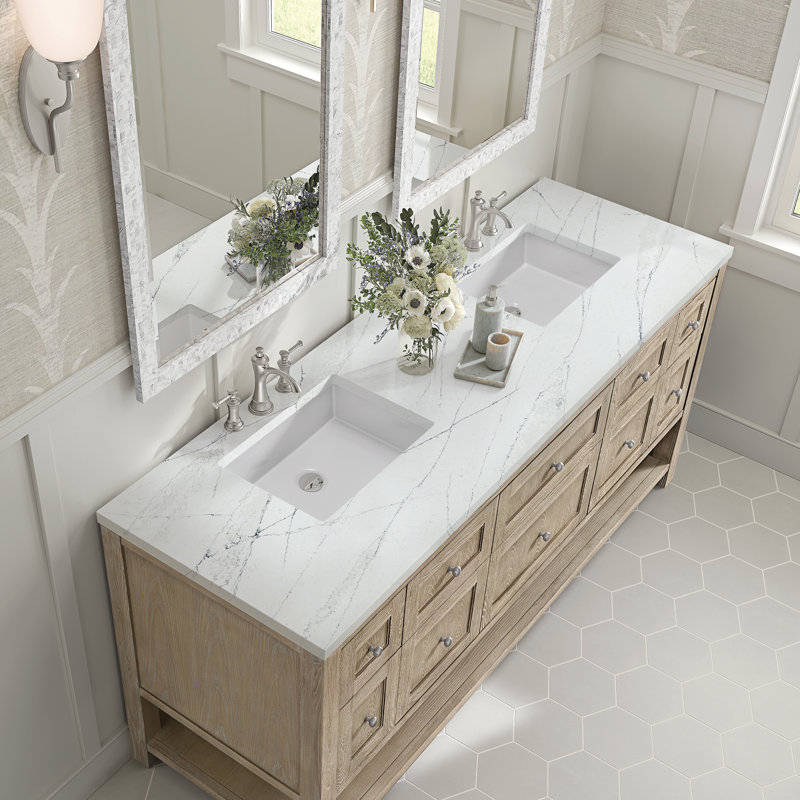 Breckenridge 72 in. Double Vanity, Whitewashed Oak, Ethereal Noctis, 8" Widespread