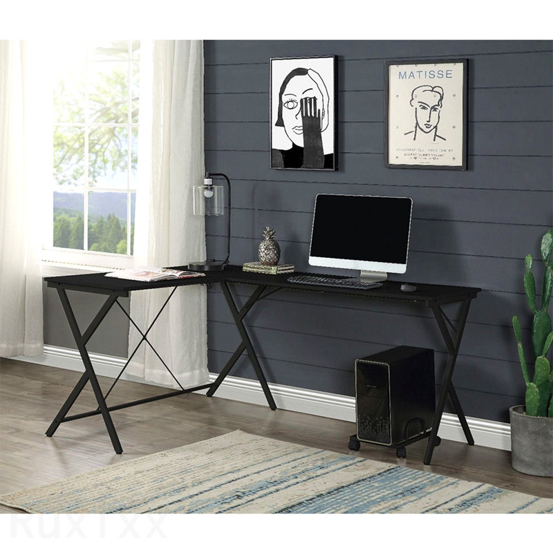 Black L-Shaped Computer Desk, with Computer Holder, Black, 28" H x 62" W x 47"D