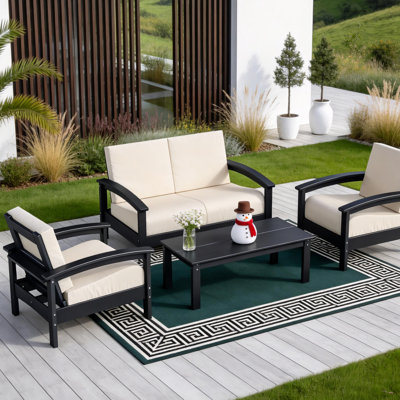 Hdpe All-weather 4-person Sofa Set & Coffee Table – Complete Outdoor Patio Conversation Set