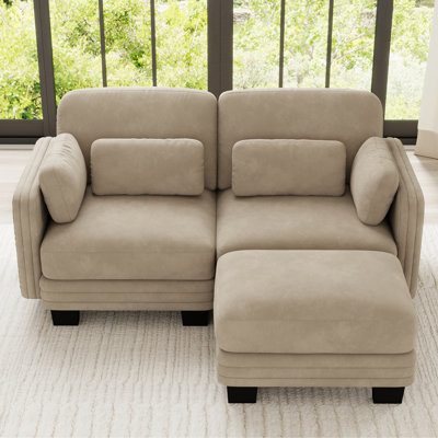 Modern Minimalist Modular Sectional Loveseat Sofa, 2-Seater Couch with Movable Ottoman and Thick Comfortable Seat Cushions, Suitable for Living Room, Bedroom