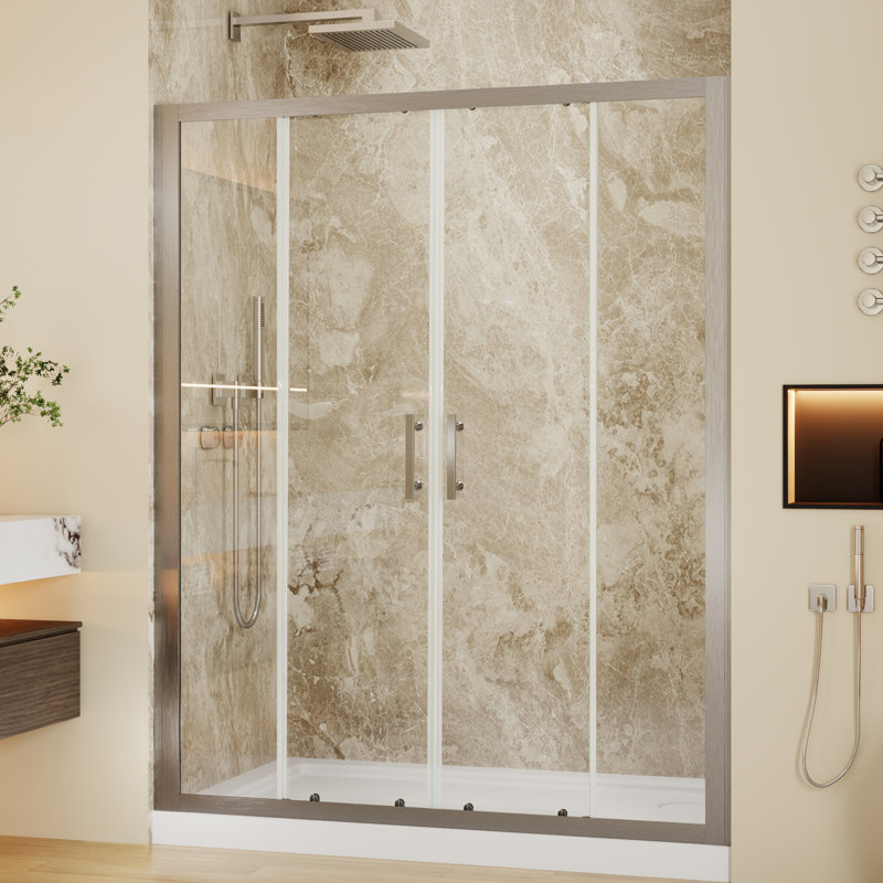 54"-60" W x 70" H Framed Double Sliding Shower Door with 1/4" SGCC Tempered Glass, Brushed Nickel