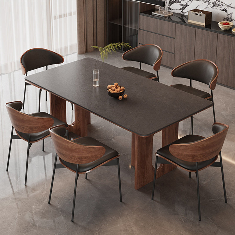 Modern Rectangular Rock Slab Dining Table Set, 29.5"H x 63"L x 31.5"W