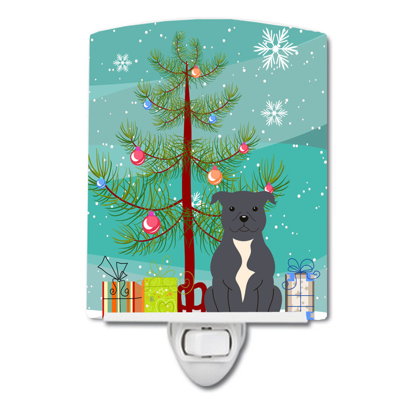 Éclairage de nuit en céramique et arbre de noël beagle, Staffordshire bull terrier gris