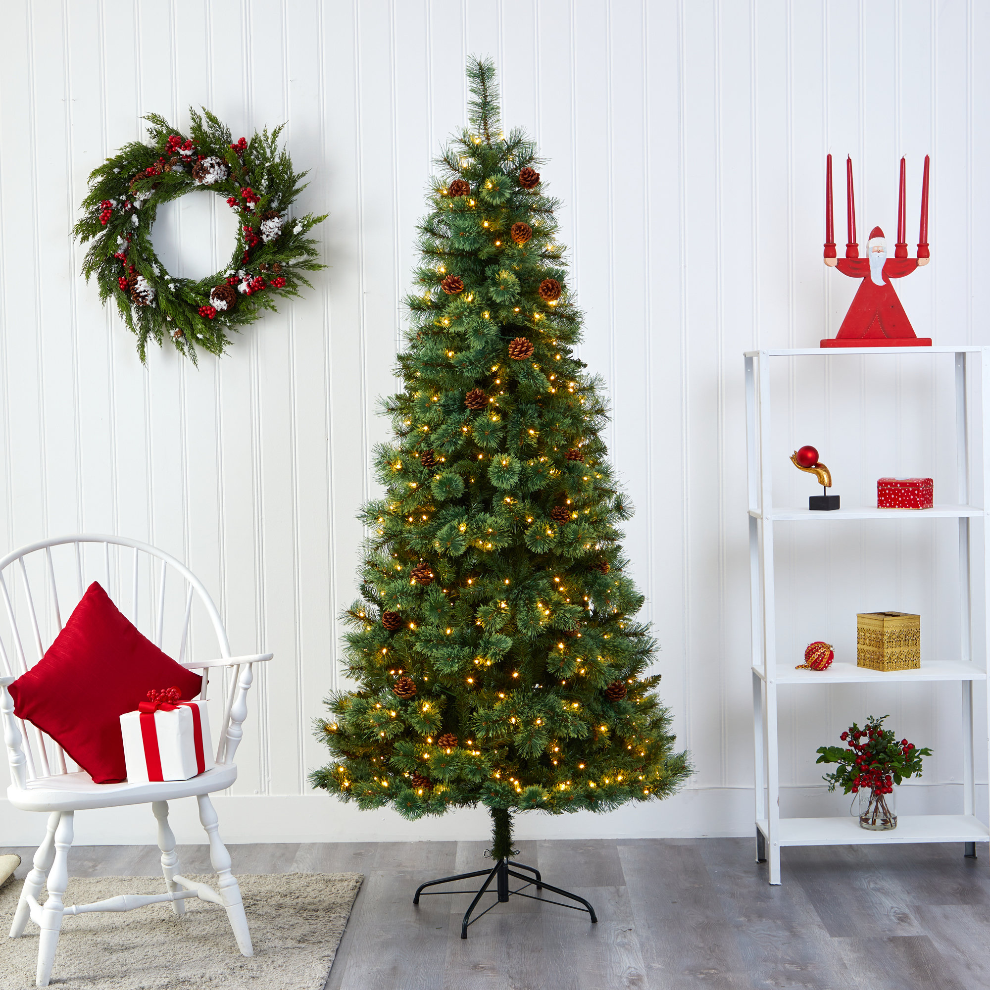 Lighted Artificial Pine Christmas Tree, 7' H