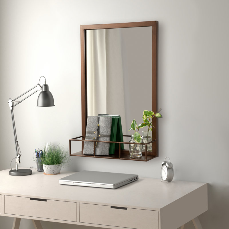 Heider Metal Flat Mirror with Shelves, Bronze, 30" H x 20" W