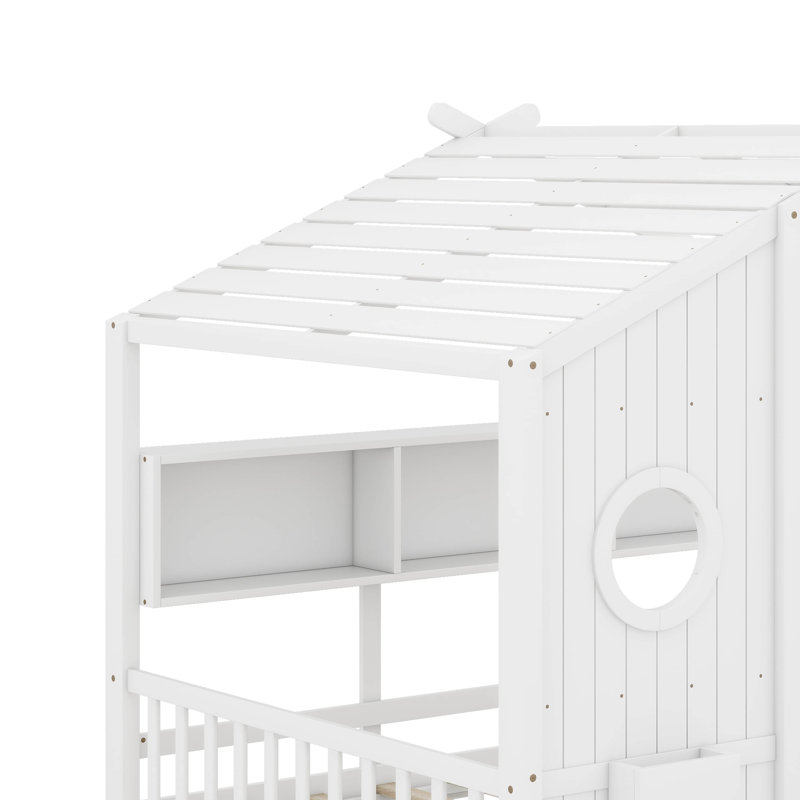 Lit double pleine grandeur avec tiroirs, Blanc