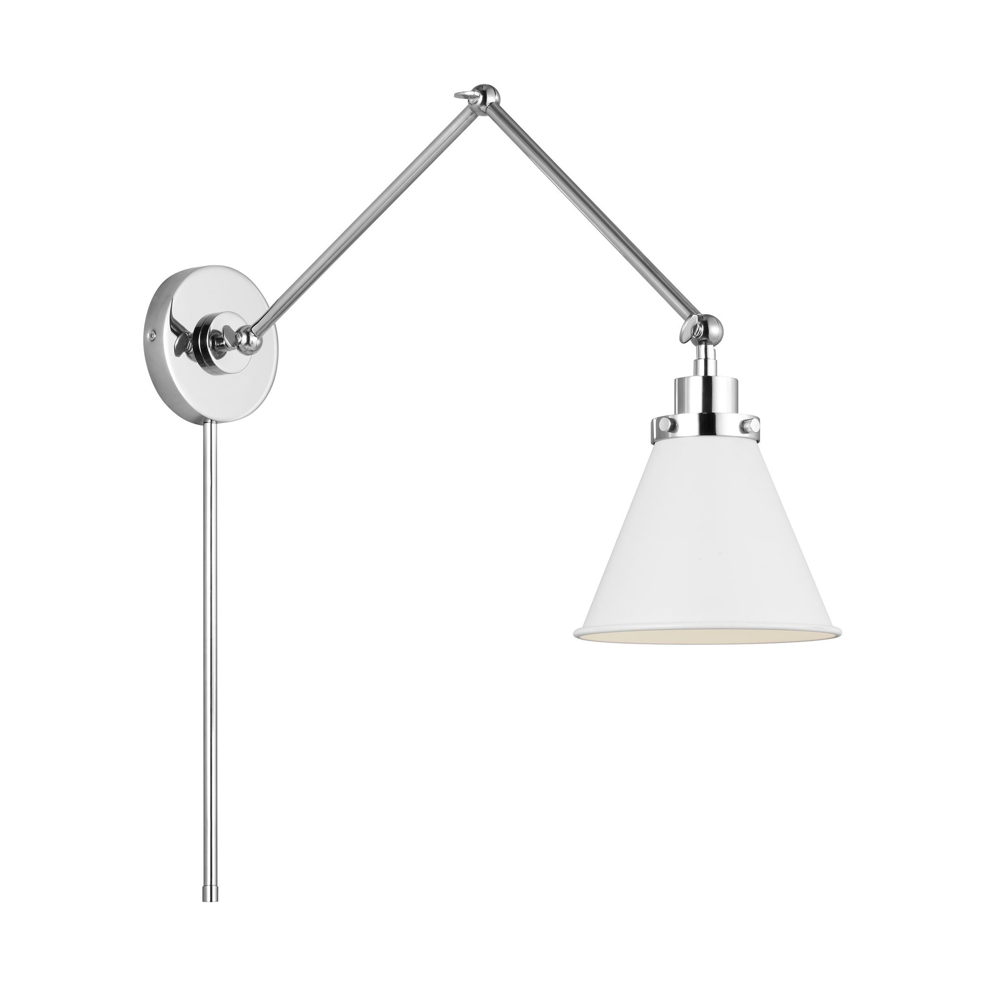 Single Light Steel Dimmable Swing Arm Sconce, White, Silver