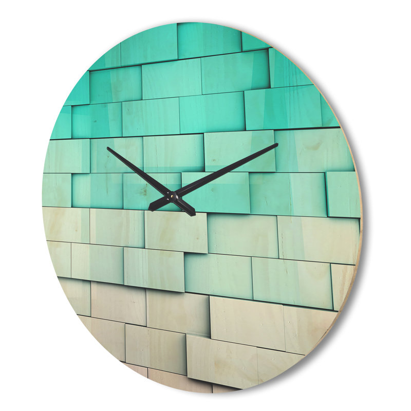 Blue Mosaic Cubes - Horloge murale moderne en bois, Grand