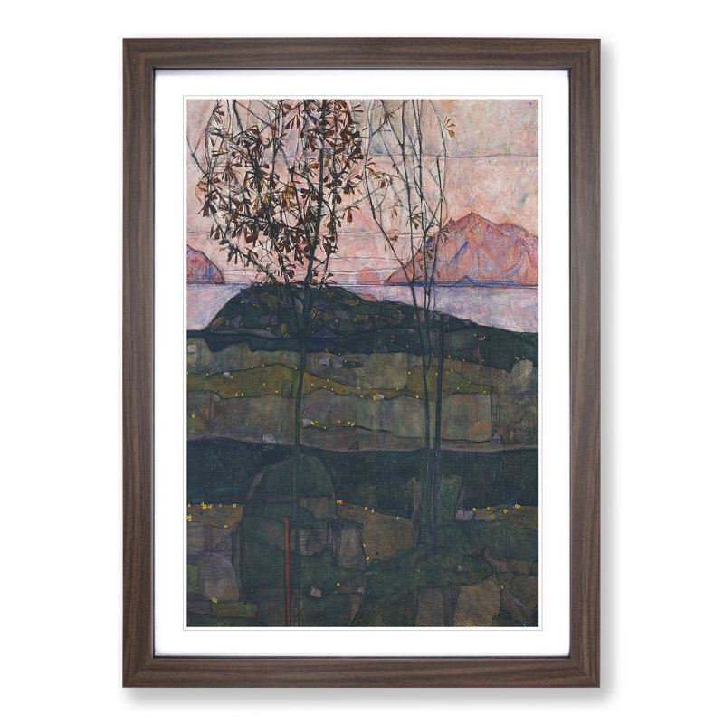 Setting Sun by Egon Schiele - Picture Frame Painting, 48cm H x 36cm W x 2cm D, Walnut Framed