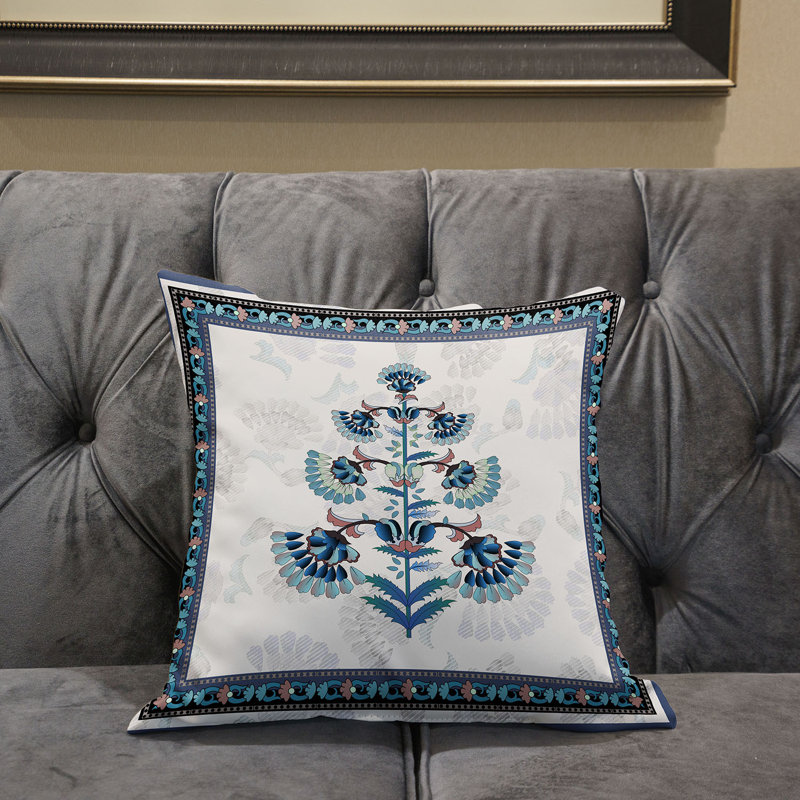 Coussin 26 x 26, Blanc cassé / Bleu