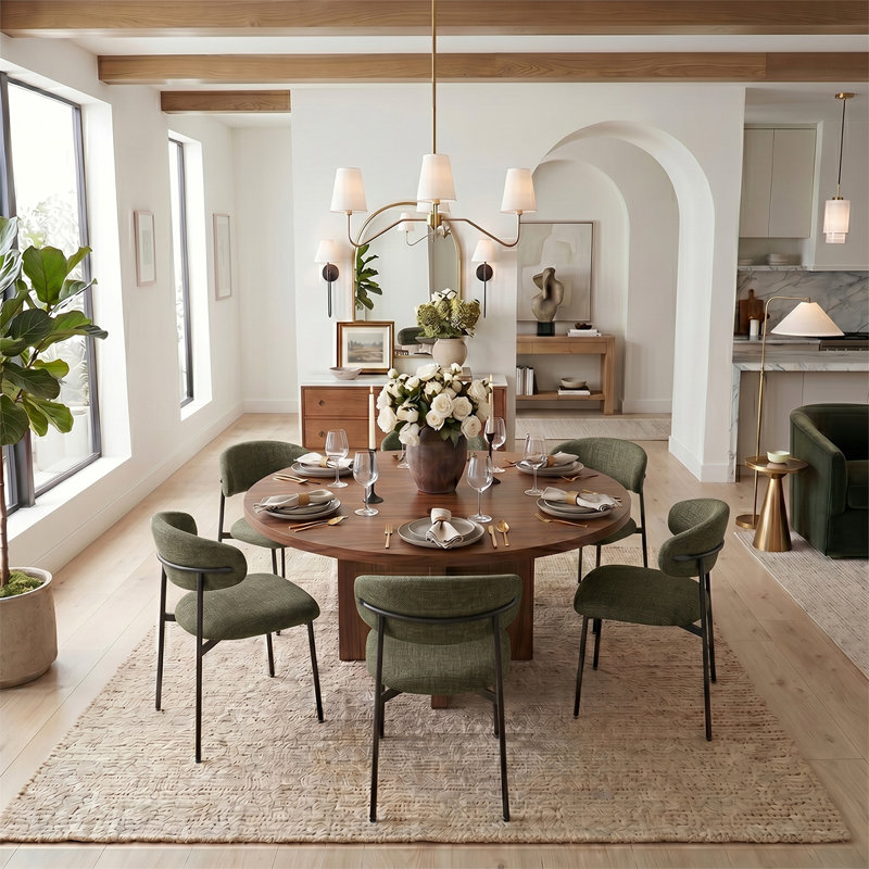 Ensemble de table de salle à manger 60 po avec 6 chaises rembourrées, Vert