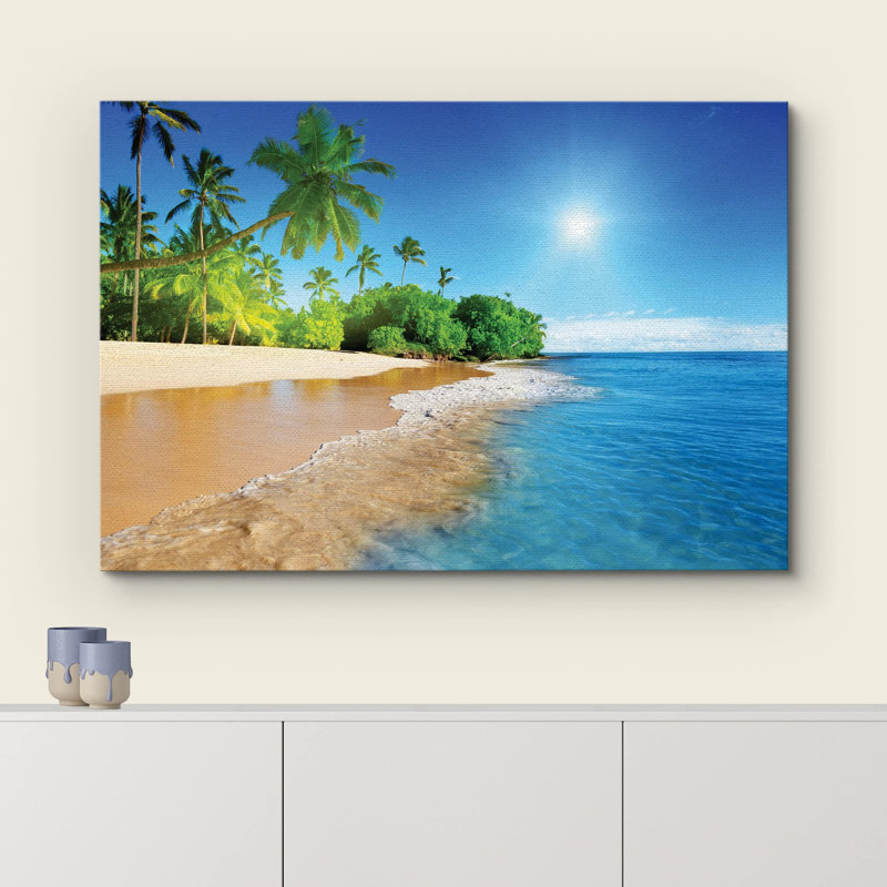 «Coastal Beach Palm Trees on Tropical Beach», art sur toile, Toile tendue, H 16 po x l 24 po