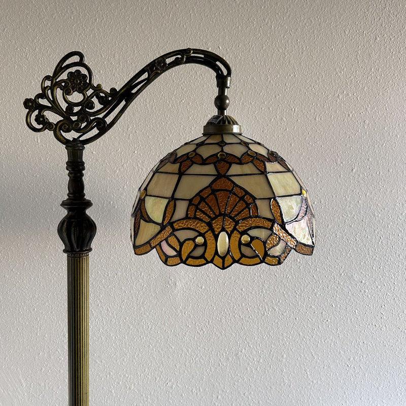 Sehnaz Tiffany Floor Lamp Gold Stained Glass Baroque Style Lavender Gooseneck 20"W*12"D*63"H