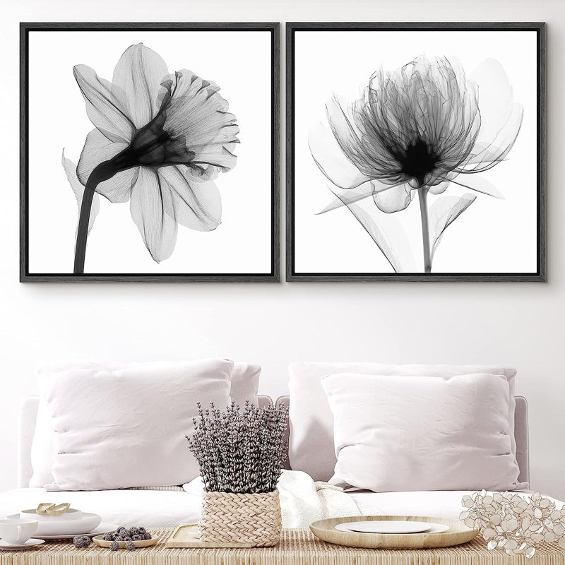 X-Ray Water Lily Closeups, reproduction sur toile encadrée, 2 pièces, Noir, H 16 po x l 32 po x P 1,5 po