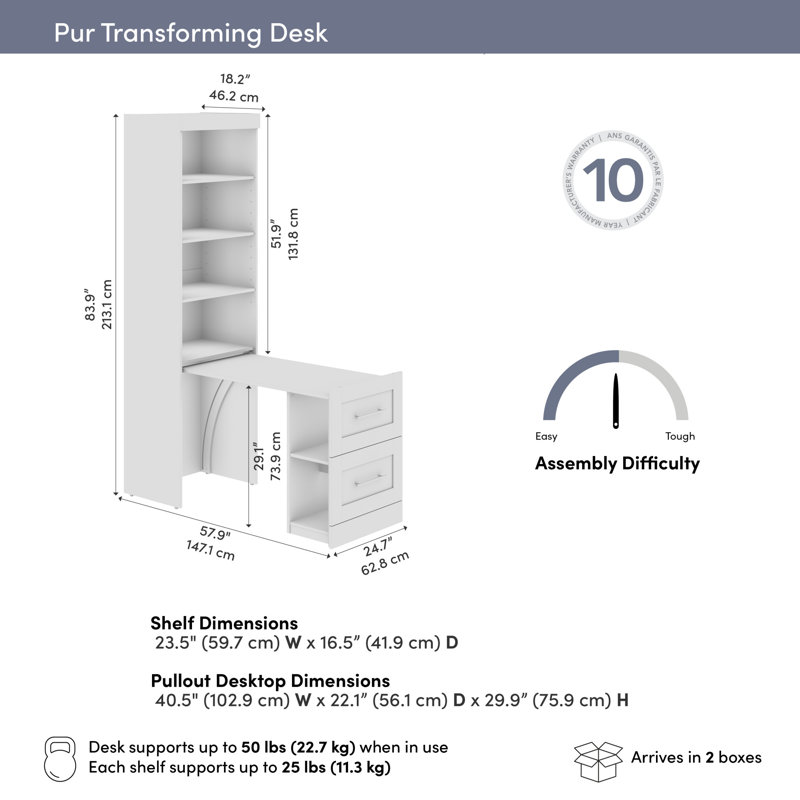 25W Pull-Out Desk Cabinet With Shelves And Hidden Storage, Black Walnut