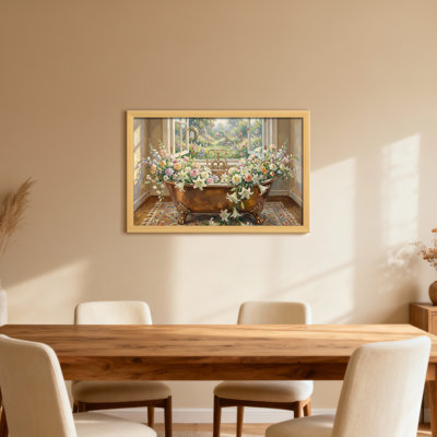 Floral Bath Tub Garden Window Scene