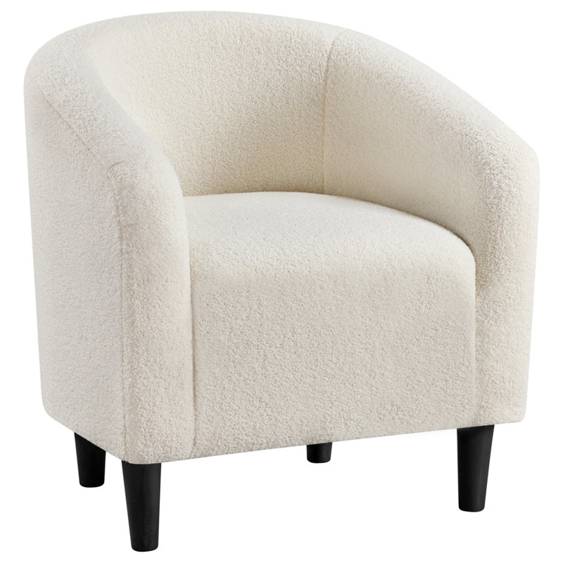 27”Wide Upholstered Solid Wood Barrel Accent Club Chair, Ivory Polyester Blend